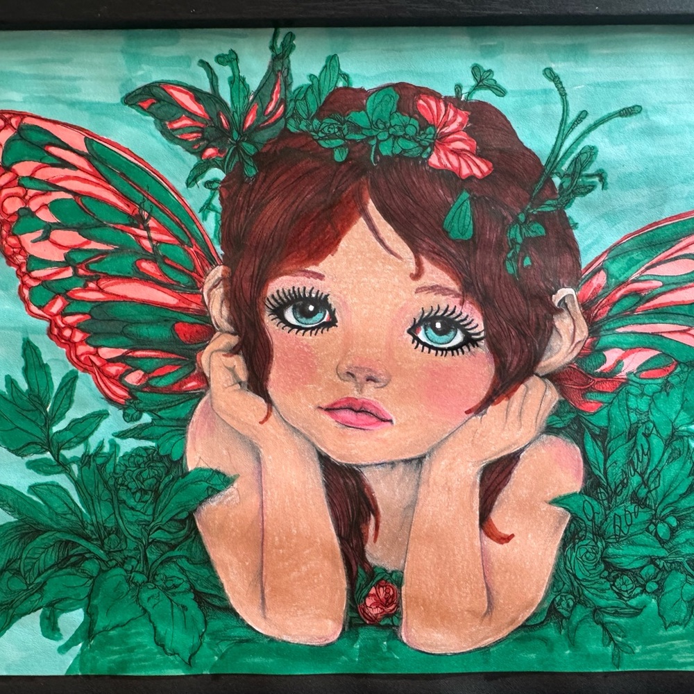 Whimsical Green and Pink Fantasy Illustration. Suzanne.